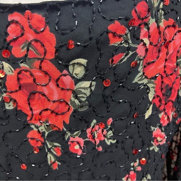 JKara vintage rose print beaded split sleeve top size XL - Picture 9 of 12